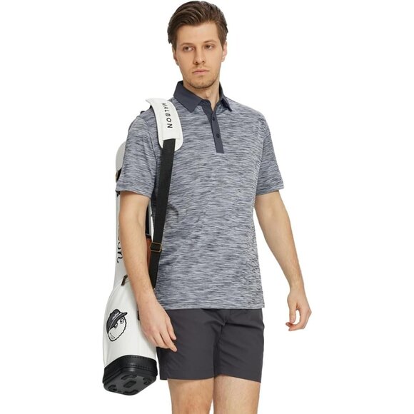 M MAELREG Mens Short Sleeve Dry Fit Black/Grey Heather Performance Polo Size 2XL - Picture 2 of 6